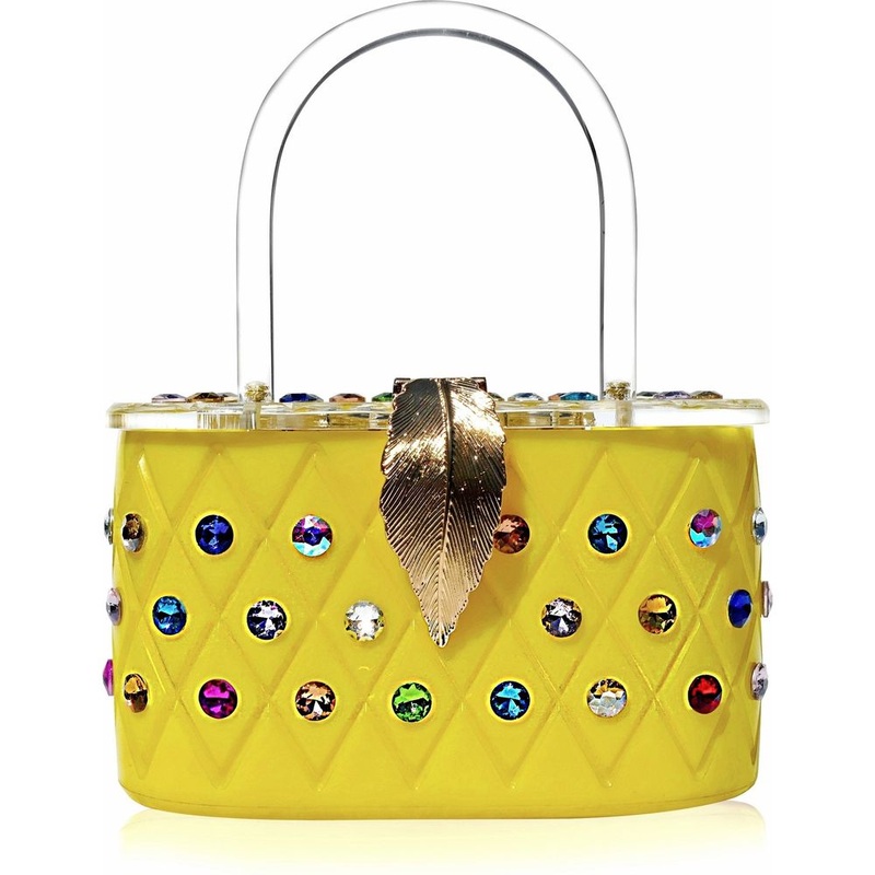 Vintage Lemon Yellow Acrylic Top Handle Clutch Bag