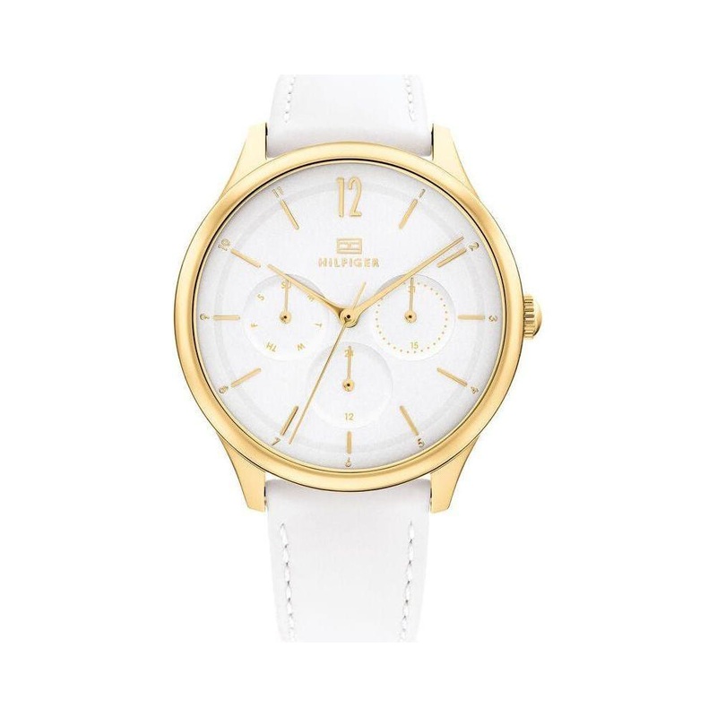 Tommy Hilfiger Ladies’ 1782454 White Leather Strap Replacement for  38 mm Golden Case Wristwatch