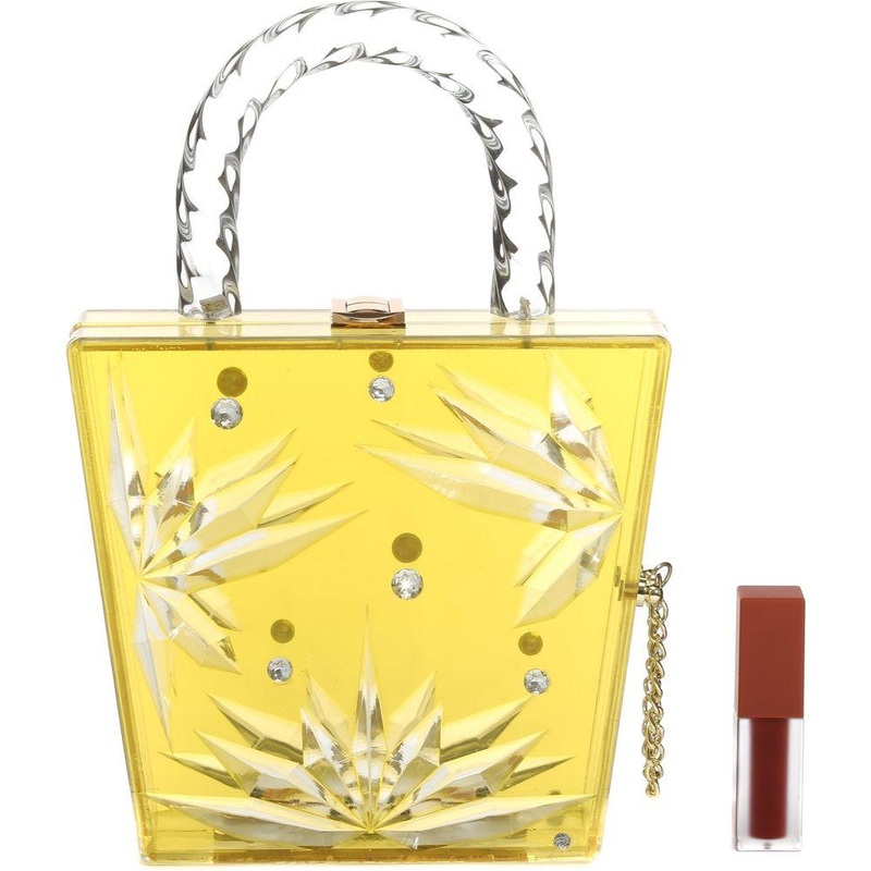 MILANBLOCKS Top Handle Amber Hock Cut to Clear Lucite Acrylic Handbag