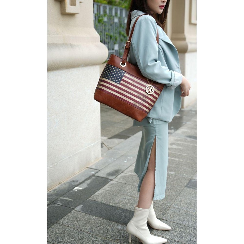 Vera Vegan Leather Patriotic Flag Pattern Women Tote Bag