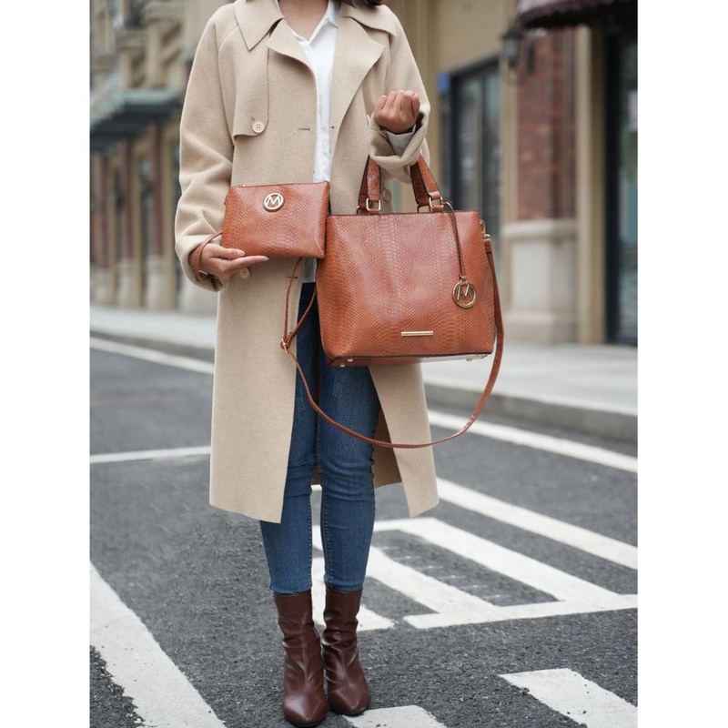 Beryl Snake Embossed Vegan Leather Women Tote Bag with Wristlet