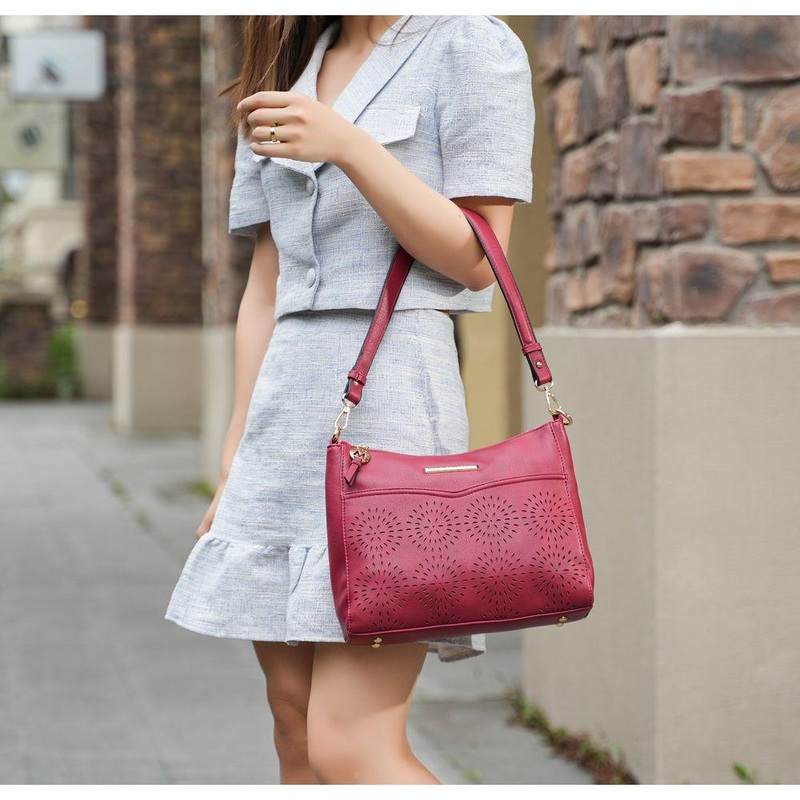 Alanis Laser Cut Vegan Leather Shoulder Bag