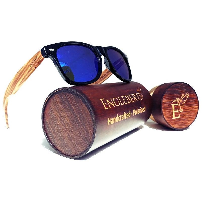 Zebrawood Sunglasses with Blue Polarized Lenses and Case