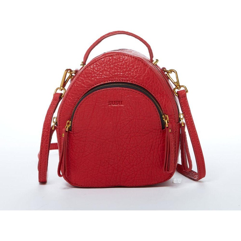 Amanda Red Convertible Leather Backpack Purse