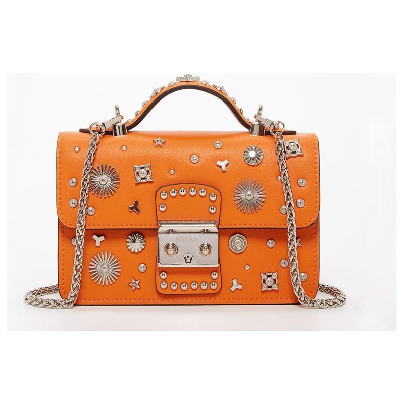SUSU The Hollywood Studded Leather Crossbody Bag Orange