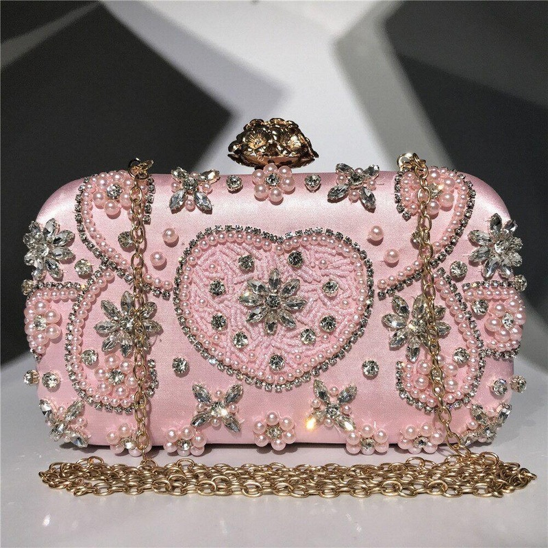 All Glory Satin Vintage Women Evening Bags Metal Flower Luxury Diamonds Clutch
