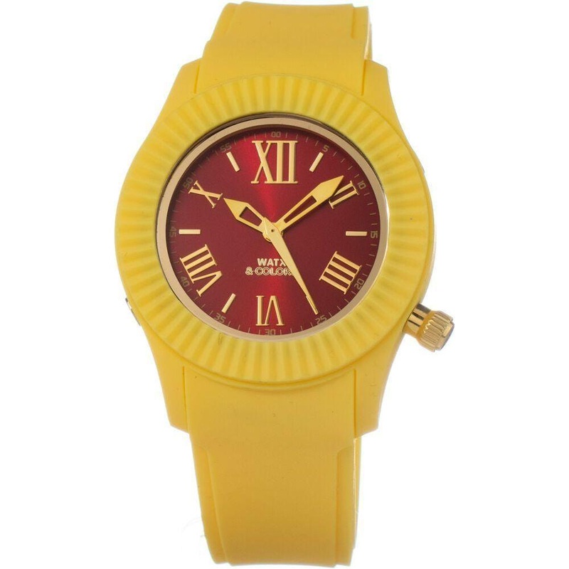 Formal Tone:Introducing the Watx Ladies’ Quartz Wristwatch COWA3010-RWA4046, Red Dial, Yellow Silicone Strap,  43mm – a Timepiece of Unmatched Elegance and Style